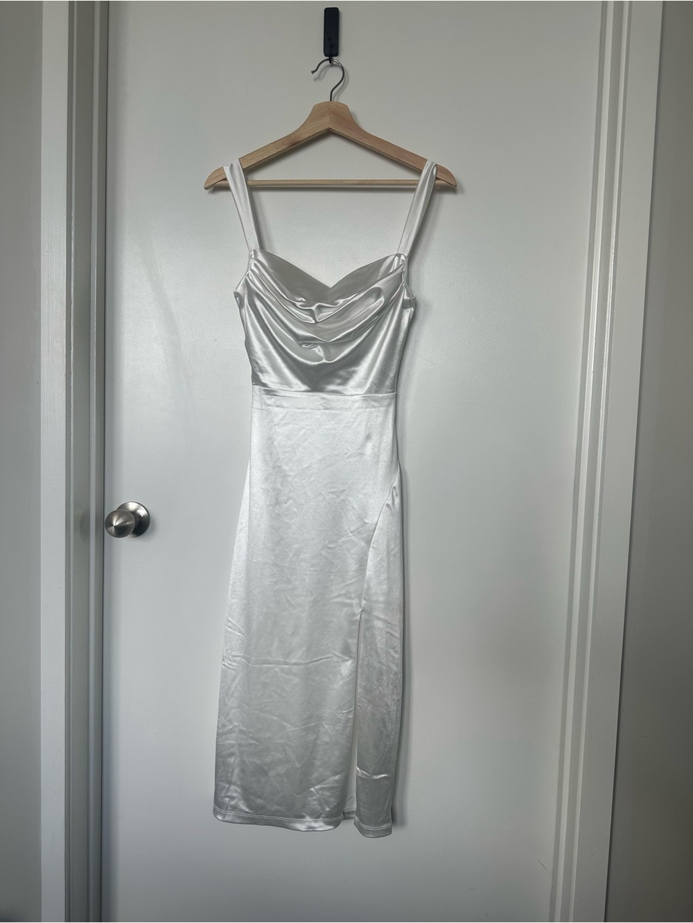 Windsor Silver Satin Midi Slip Dress